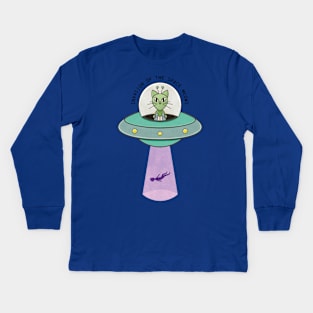 Invasion of the space meows for cat lovers and ufo enthusiast Kids Long Sleeve T-Shirt